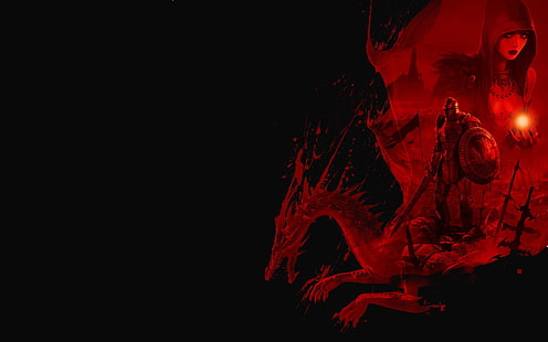 дракон и рицар цифрови тапети, видео игри, Dragon Age, Dragon Age: Origins, Morrigan (герой), фентъзи изкуство, Morrigan, HD тапет HD wallpaper