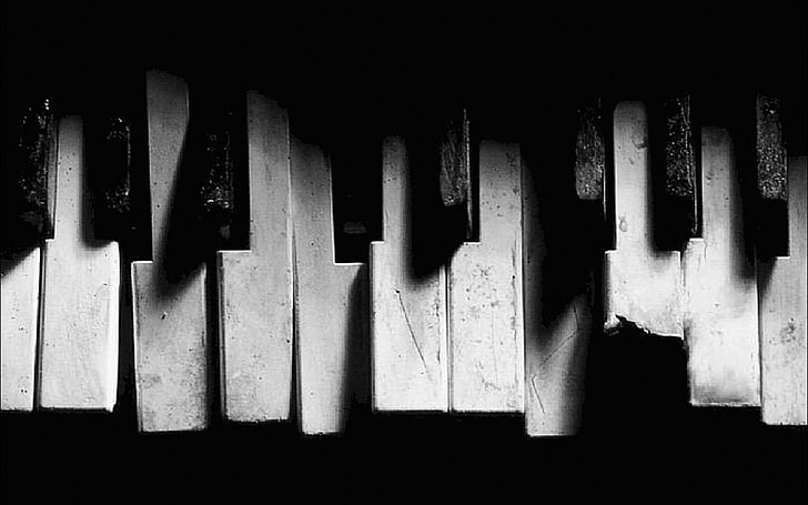 흰색 피아노 건반, 피아노, 깨진, 흑백, HD 배경 화면