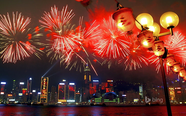 Carta da parati abbagliante di fuochi d'artificio-Bing di Hong Kong, Sfondo HD