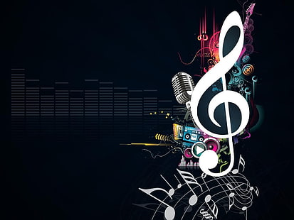 microphone and musical note artwork, Music, microphone, treble clef, HD wallpaper HD wallpaper