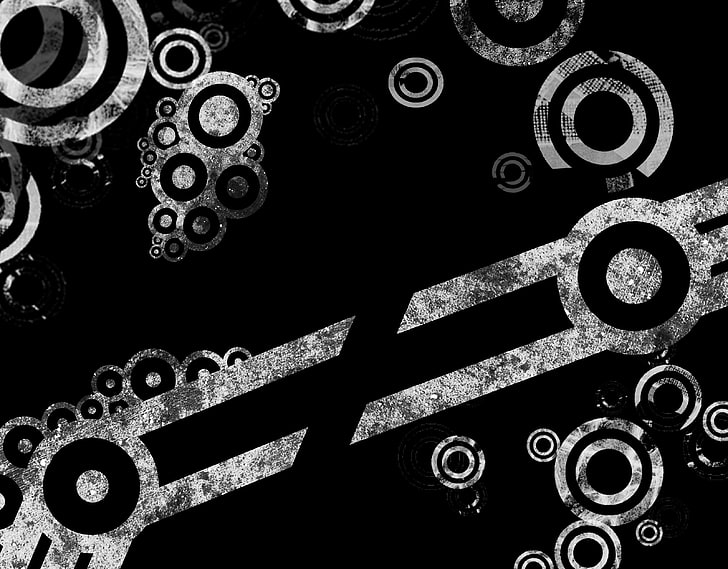 wallpaper lingkaran hitam dan abu-abu yang saling terkait, monokrom, karya seni, abstrak, seni digital, latar belakang hitam, Wallpaper HD