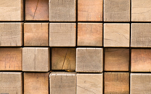 square brown wooden slab, pattern, wood, cube, timber, closeup, wooden surface, texture, HD wallpaper HD wallpaper
