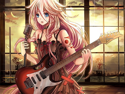 anime girls, long hair, guitar, Vocaloid, IA (Vocaloid), HD wallpaper HD wallpaper