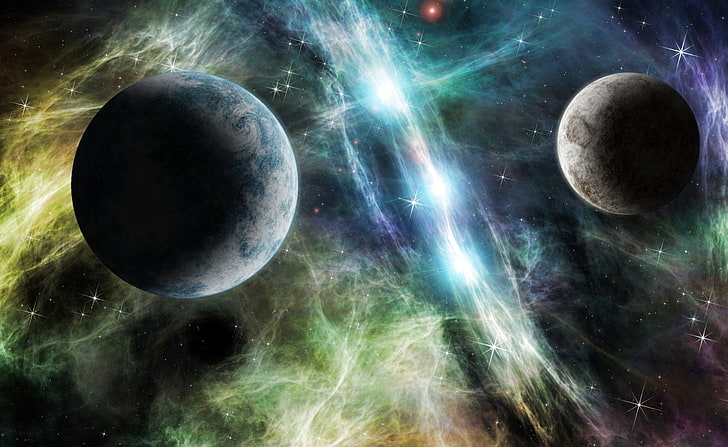 Opposite Planets, outer space illustration, Space, Planets, Opposite, HD wallpaper