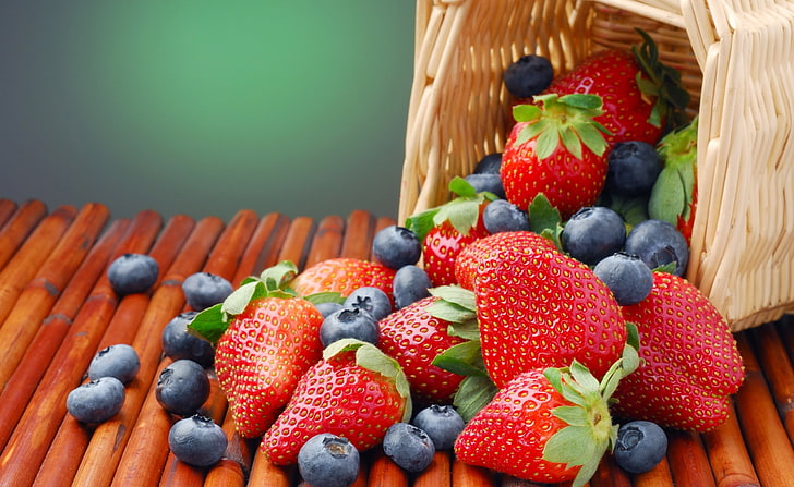 Coloured Fresh Fruits, strawberry and blueberry lot, Food and Drink, Fruits, Fresh, Coloured, HD wallpaper