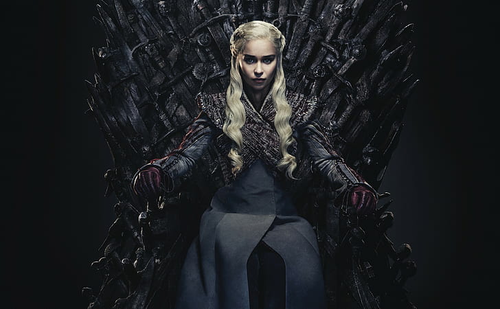 Daenerys Targaryen, Emilia Clarke, Game of Thrones, жени, фентъзи момиче, телевизионни сериали, блондинка, Iron Throne, HD тапет