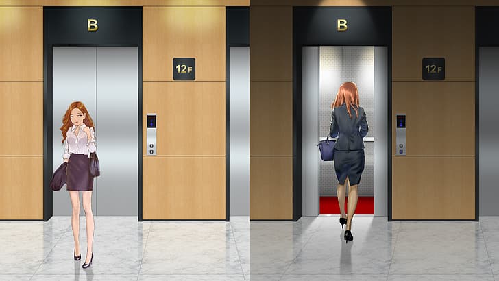 office girl, elevator, HD wallpaper