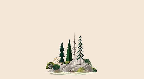 Островна илюстрация, Aero, векторно изкуство, илюстрация, дървета, остров, гора, плосък дизайн, HD тапет HD wallpaper