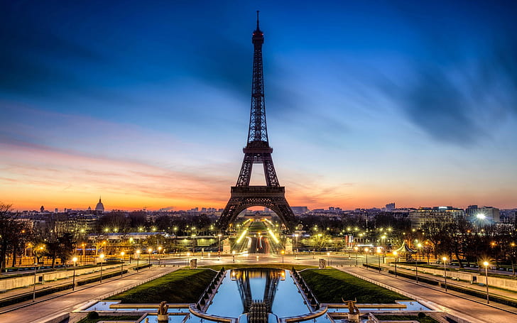 Красивый ночной вид на Эйфелеву башню, Эйфелева башня, Париж, Красивая, Ночь, Вид, Эйфелева башня, HD обои