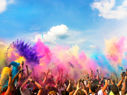 цвет, цвета, фестиваль, индус, праздник, Индия, весна, HD обои HD wallpaper