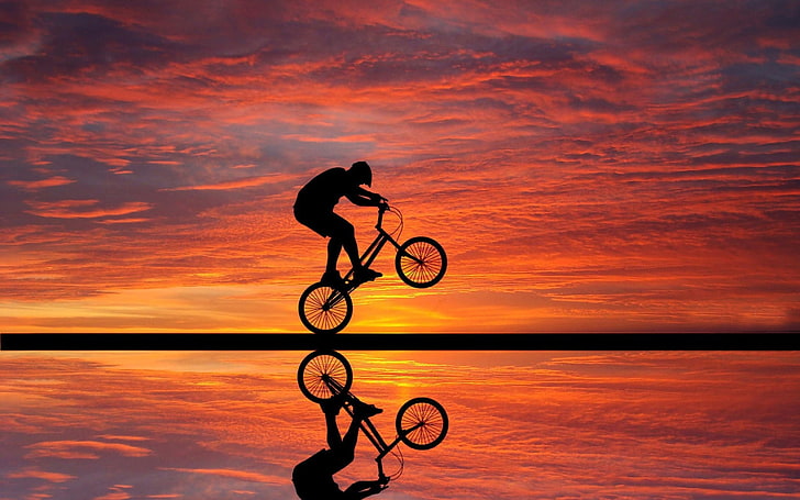 Strandsonnenuntergang Fahrradsport themenorientierte Tapete, HD-Hintergrundbild
