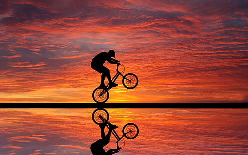 Strandsonnenuntergang Fahrradsport themenorientierte Tapete, HD-Hintergrundbild HD wallpaper