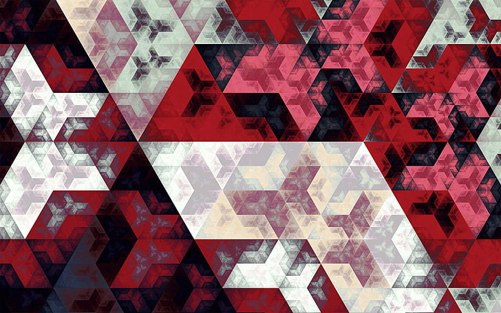 white and red digital wallpaper, fractal, Apophysis, mathematics, golden ratio, Fibonacci sequence, hexagon, triangle, digital art, 3D, HD wallpaper