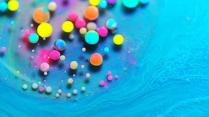 colorful, blue, water, turquoise, bubble, drop, liquid bubble, HD wallpaper