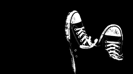 nastolatka, buty, nogi, czarno-biały, trampki, Tapety HD HD wallpaper