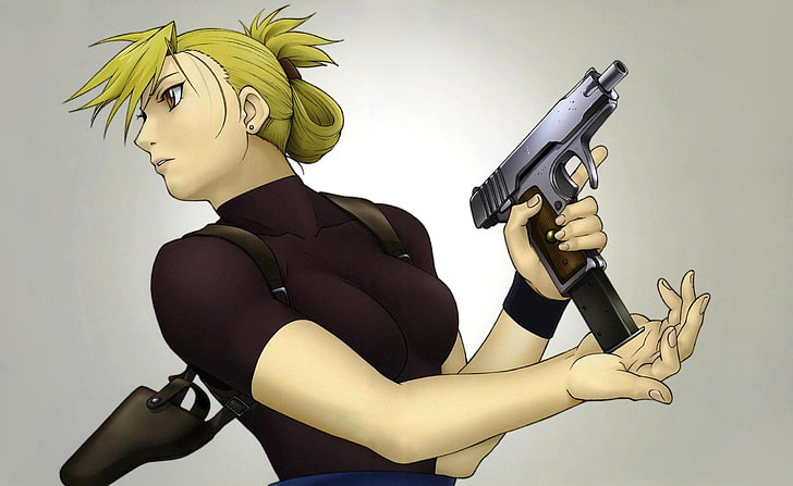 Fullmetal Alchemist Riza Hawkeye, żeńska postać z anime trzymająca broń, Artystyczne, Anime, Fullmetal, Alchemist, Riza, Hawkeye, Tapety HD