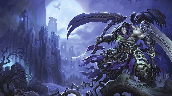 monster memegang scythe art fan, video game, Darksiders, Darksiders 2, Wallpaper HD HD wallpaper