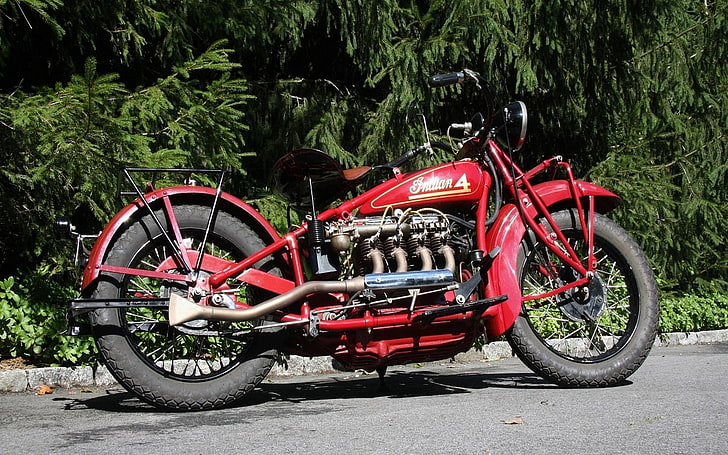 motocicleta cruzador vermelho, indiano 4, motocicleta, vintage, veículo, HD papel de parede