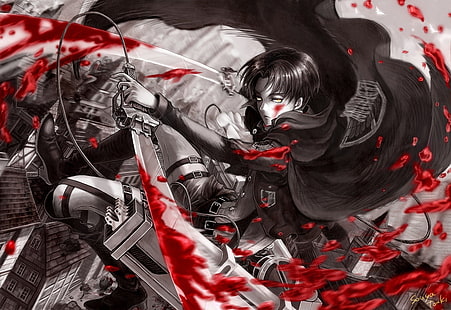 진격의 거인, 애니메이션, 애니메이션 소년, Shingeki no Kyojin, Blood, Levi Ackerman, HD 배경 화면 HD wallpaper
