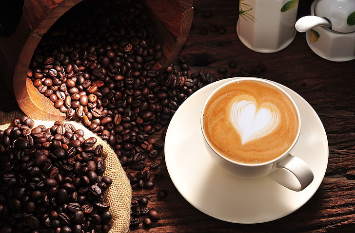 biji kopi, latar belakang, Wallpaper, suasana hati, jantung, kopi, gandum, cinta, cappuccino, layar lebar, layar penuh, wallpaper HD, Wallpaper HD