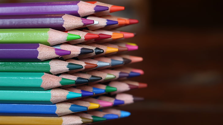 партида моливи от различни цветове, цветни моливи, цветни, заточени, HD тапет