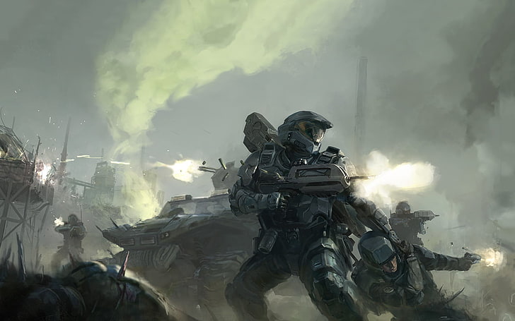 Halo Master Chief, Halo, guerre, Spartans, art conceptuel, science-fiction, jeux vidéo, Halo Wars 2, Fond d'écran HD