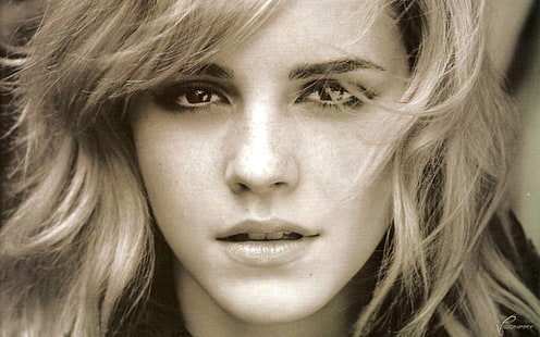 Emma Watson, Emma Watson, actress, face, sepia, women, celebrity, HD wallpaper HD wallpaper
