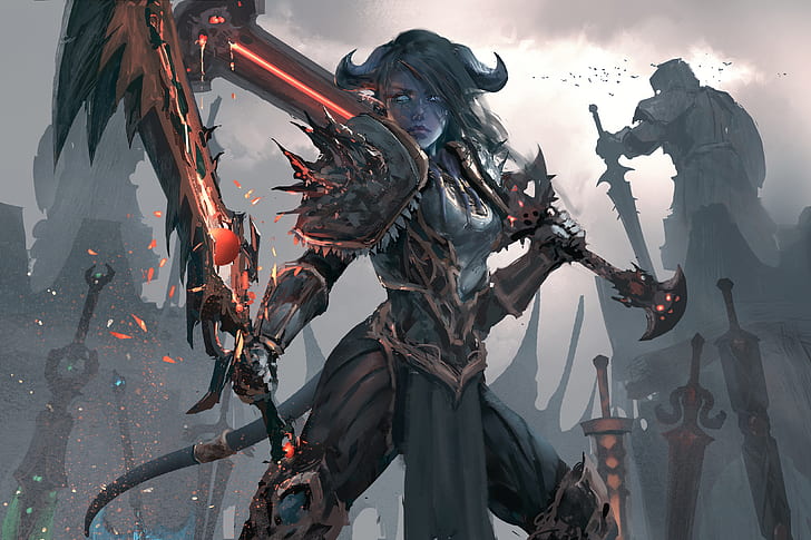 Mädchen mit Waffe, World of Warcraft, WLOP, HD-Hintergrundbild