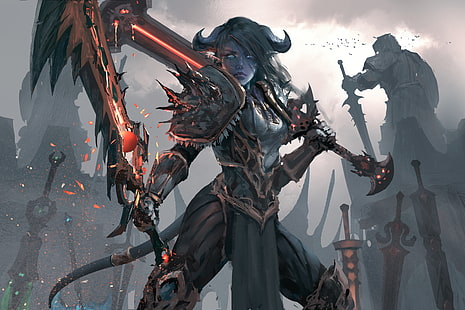 Девушка с оружием, World of Warcraft, WLOP, HD обои HD wallpaper