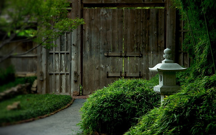 коричневые деревянные ворота, япония, азиатская архитектура, ворота, HD обои