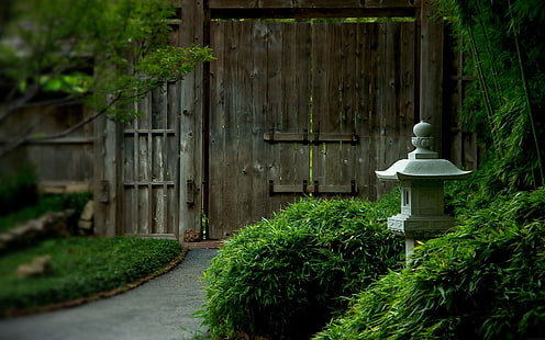 кафява дървена порта, Япония, азиатска архитектура, порти, HD тапет HD wallpaper