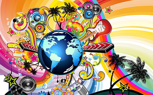 Colorati elementi musicali vettoriali, terra arte astratta, vettore, musica, colorato, Sfondo HD HD wallpaper
