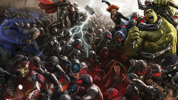 Avengers usia ultron captain amerika iron man thor hitam janda hulk hawkeye quicksilver merah penyihir, Wallpaper HD