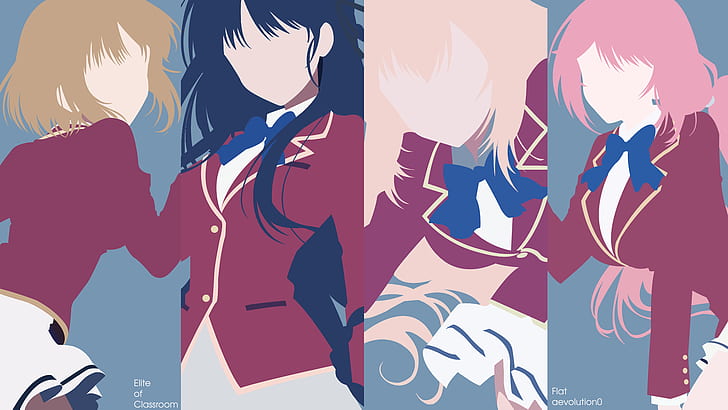 Anime, Klassenzimmer der Elite, Airi Sakura, Blond, Blaues Haar, Braunes Haar, Honami Ichinose, Kikyō Kushida, Minimalist, Rosa Haar, Schuluniform, Suzune Horikita, HD-Hintergrundbild