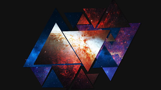 espacio, nebulosa, estrella, planeta, triángulos, resumen, triángulo, arte, oscuridad, simetría, gráficos, diseño gráfico, Fondo de pantalla HD HD wallpaper