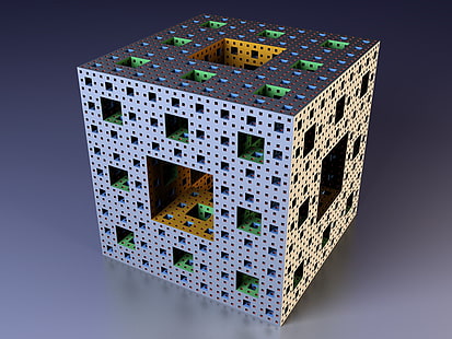 ilustração de cubo cinza, amarelo e verde, cubo, fractal, mandelbrot, HD papel de parede HD wallpaper
