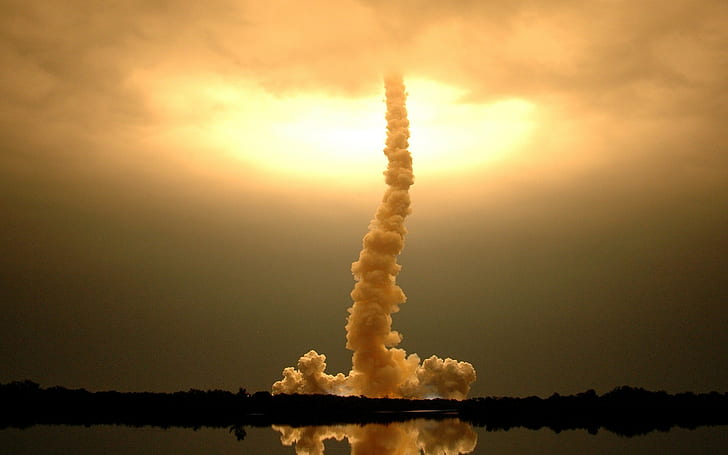 raket, Launch, launching, smoke, landscape, HD tapet