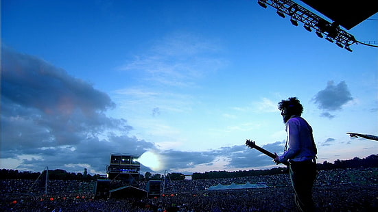 blusa roxa masculina, a multidão, guitarra, concerto, rock, Bradford Philip Delson, HD papel de parede HD wallpaper