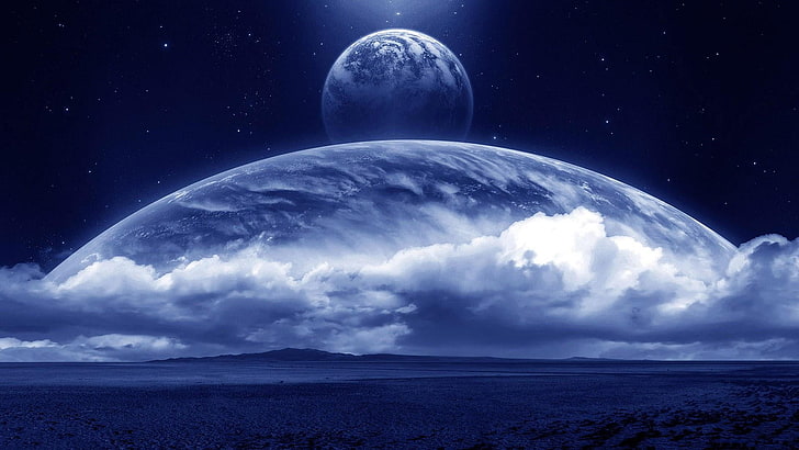 космическо изкуство, повърхност, нощно небе, планета, луна, звезди, фентъзи изкуство, космос, облак, небе, пейзаж, поле, извънземна планета, извънземен пейзаж, HD тапет