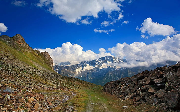Удивителни Lscapes, планински алпи с облаци от нимби, невероятни, пейзажи, 3d и абстрактни, HD тапет