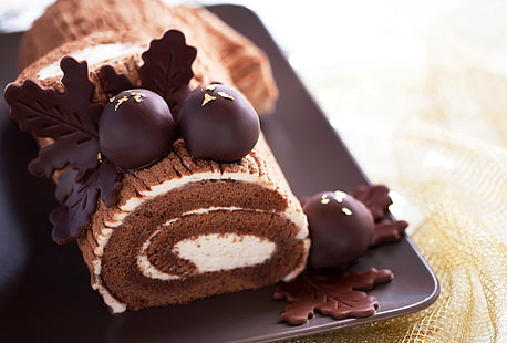 chocolate, cake, cream, cakes, sweet, biscuit, roll, baking, HD wallpaper HD wallpaper