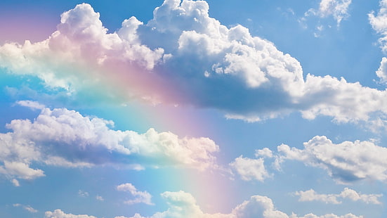дъга, небе, облак, облаци, пухкави облаци, слънце, слънчева светлина, ден, небе, HD тапет HD wallpaper