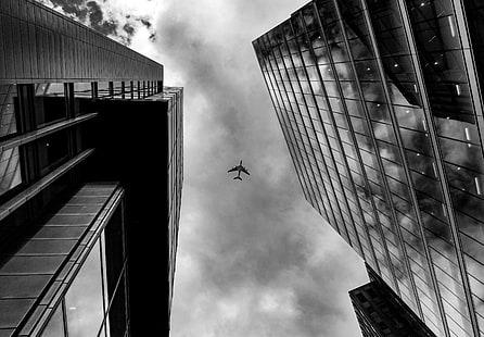 samolot, budynek, fotografia, monochromatyczny, czarno-biały, hd, 4k, flickr, Tapety HD HD wallpaper
