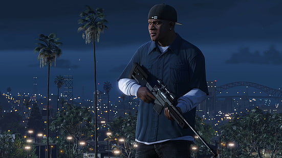 Spiel, Waffen, Grand Theft Auto V, GTA V, Franklin, Clinton, Die Heiligen, Nacht, HD-Hintergrundbild HD wallpaper