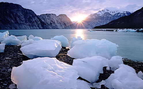 ice, the sun, mountains, windows 7, seven, HD wallpaper HD wallpaper