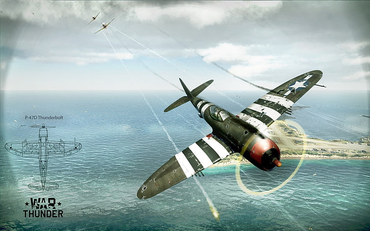 Schwarz-Weiß-Flugzeug, Flugzeug, Flugzeug, P-47 Thunderbolt, Krieg, Zweiter Weltkrieg, War Thunder, HD-Hintergrundbild