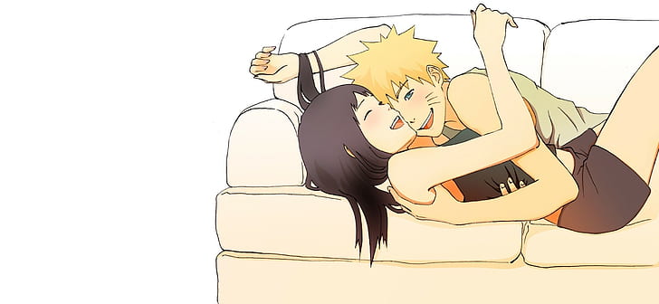 pria dan wanita berbaring di sofa ilustrasi, Uzumaki Naruto, Hyuuga Hinata, Wallpaper HD