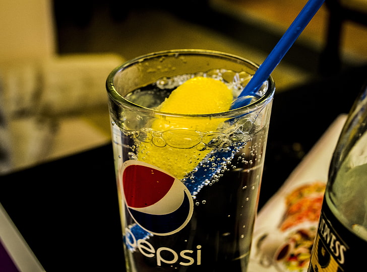 bicchiere trasparente Pepsi, fresco, limonata, acqua, pepsi, Sfondo HD