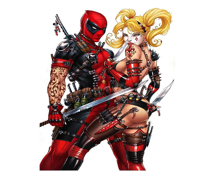 Deadpool and Harley Quinn illustration, Comics, Deadpool, Merc with a Mouth, HD wallpaper