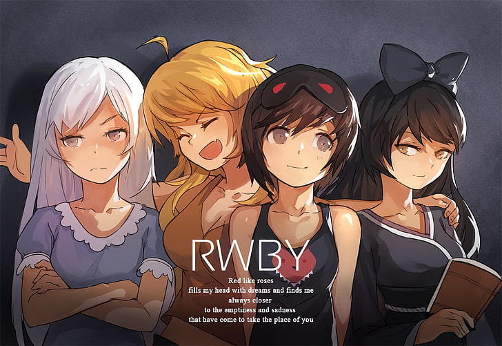 anime kızlar, uzun saç, siyah saçlı, RWBY, Weiss Schnee, Ruby Rose (karakter), sarışın, Blake Belladonna, Yang Xiao Long, HD masaüstü duvar kağıdı